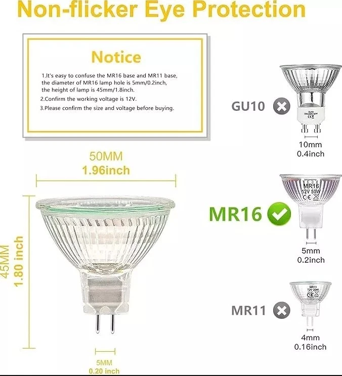 12v 35w MR16 Long Life Halogen Lamp Bulb Dimmable Warm White Spot Light Bulbs - Image 4 of 4