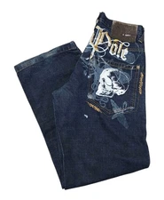 Y2K Southpole Denim Blue Jeans Vtg Skulls Studded Dark Wash Gold 32x31.5 Actual