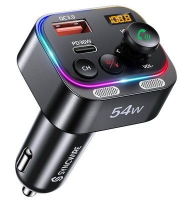  Bluetooth 5.4 FM Transmitter Car Adapter 54W (PD 36W & 18W) [Stronger Dual 