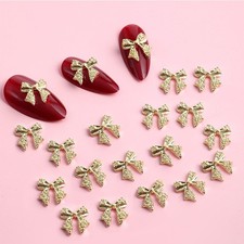20 Pcs Gold Bow Nail Charms, 3D Alloy Art Charms Plating Moderate,