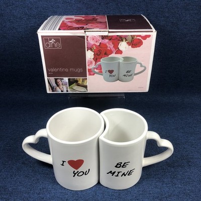 Dine Keramik Valentinstag Tassen 2er Set Verpackt Neu I Love You Be Mine Herz Henkel