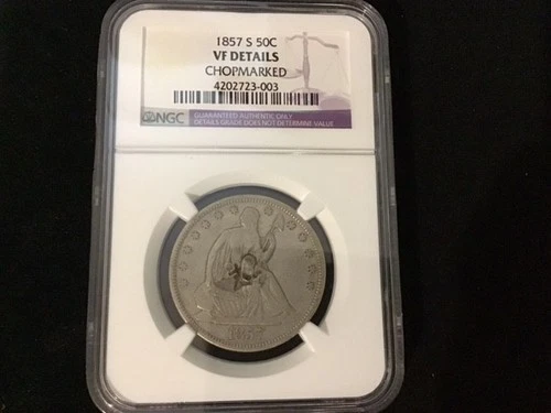 1857‑S Seated Liberty Half Dollar • NGC VF Details • Chopmarked • Historic Trade
