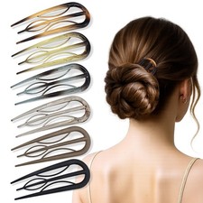 6 PCS UShaped French Hair Clips Set Retro Tortoise Shell Fork Pins 6 Color