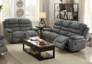 Details About 2 Pcs Motion Sofa Loveseat Recliner Set Breathable Plush Leatherette Slate Gray