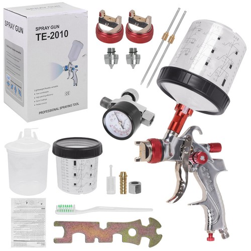 HVLP Auto Paint Air Spray Gun Kit Gravity Feed Car Primer 1.4mm 1.7 2.0mm Nozzle - Foto 32 di 32