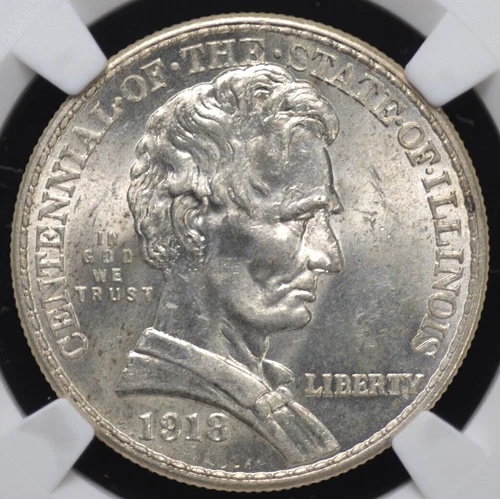 1918 ILLINOIS COMMEMORATIVE HALF DOLLAR NGC MS 63 CRISP WHITE LUSTER IS NOT