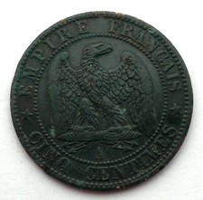 FRANCE 5 CENTIMES 1853 A (Paris) KM#777.1 Napoleon III, Green Patina. K5.4