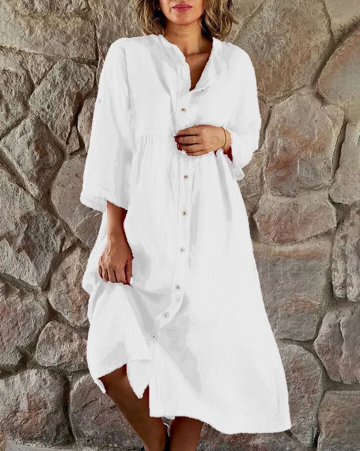 Womens Open Casual Loose Tops Shirt Cotton Linen Buttons Shift Dress Plus Size