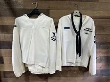 Vintage US Navy Submariners Uniform White W/Badges Medals  
