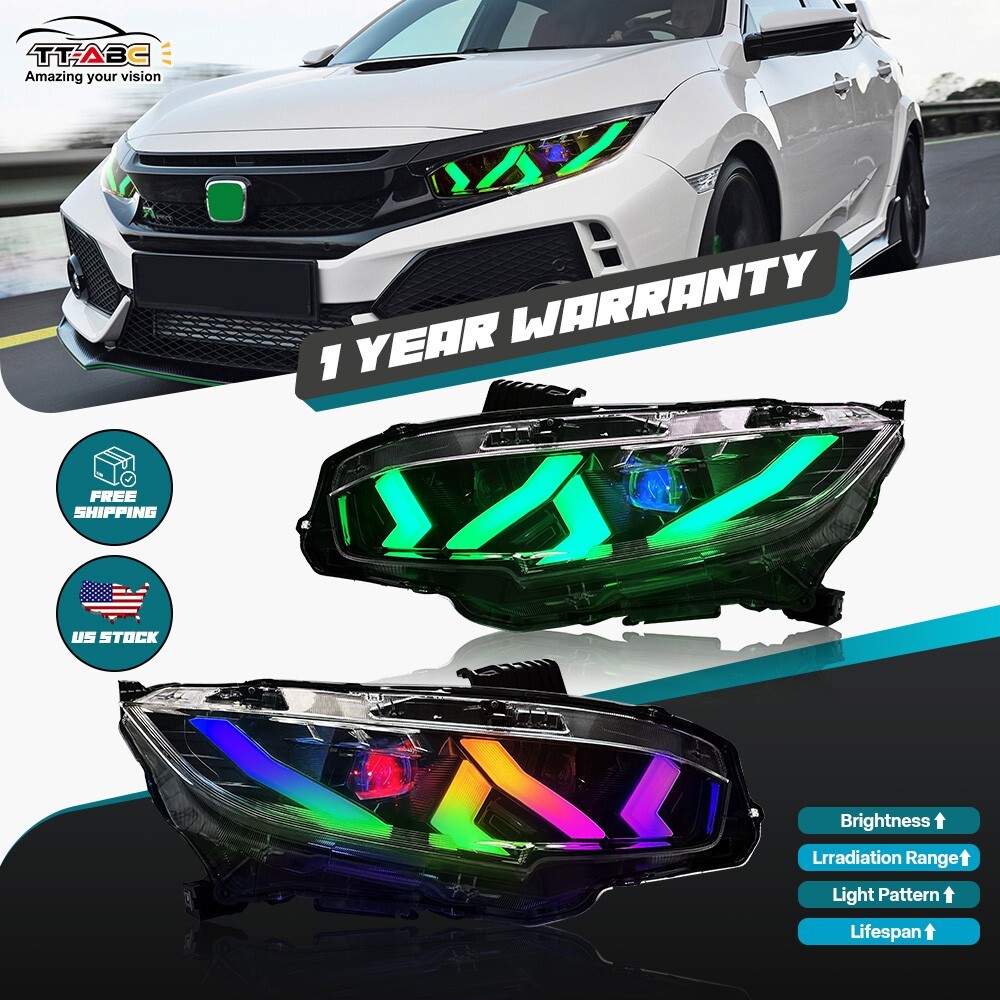 RGB LED Headlights For Honda Civic 2016-2021 Head Lamps DRL