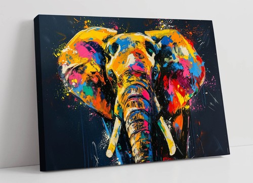 POP ART MULTICOLOUR PAINTING OF ELEPHANT -FRAMED CANVAS WALL ART PICTURE PRINT - Picture 1 of 2