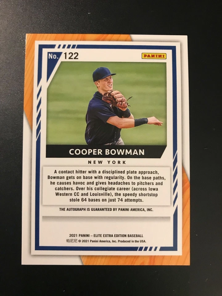 2021 Panini Elite Extra Edition Cooper Bowman Autograph New York Yankees - Image 2 of 2