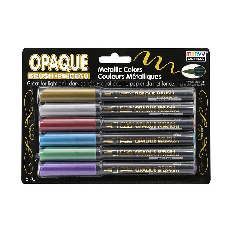 Marvy Uchida Opaque Brush Markers, Metallic Colors, Pack of 6