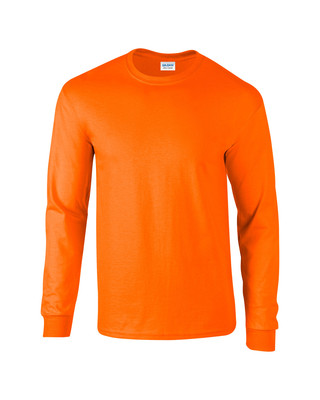 Gildan Men’s Ultra Cotton Long Sleeve T-Shirt – Heavyweight Crew Neck (Safety Orange, XXL) | Work & Casual