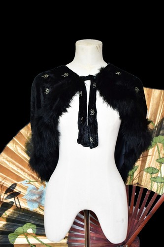 cape feather Vintage twenties flapper original hand painted cream accents - Picture 5 of 10