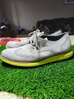 COLE HAAN LUNARGRAND SUEDE WINGTIP CHARCOAL GREY GRAY VOLT YELLOW Men size‎ 11 Cole Haan Lunargrand Mens Shoes Gray Suede Wingtip Oxfords  main image 3
