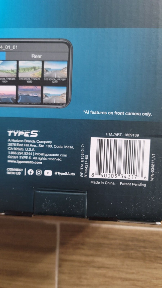 TYPE S T401 4K DASHCAM WITH AI DRIVER ASSISTANT AND INCAR SURVEILLANCE