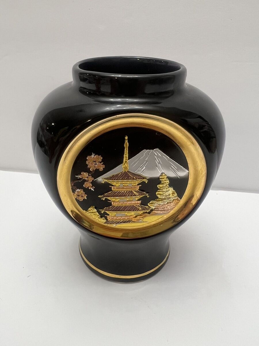 Vintage The Art of Chokin 24k Gold Edged Small Jar Etched Vintage The Art of Chokin 24k Gold Edged Small Jar Etched