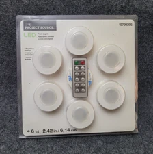 Project Source 6-Pack Puck Lights 2.42" LED Battery Dimmable Remote Controls NEW