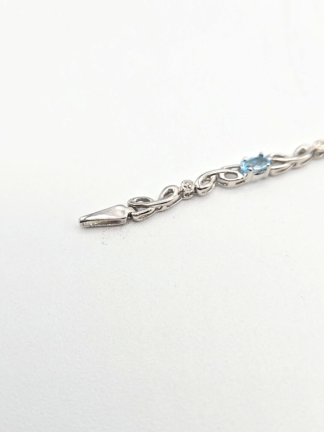 NEW 14kt White Gold Genuine Sky Blue Topaz & Diamond Gemstone 7 Bracelet 6 Grms