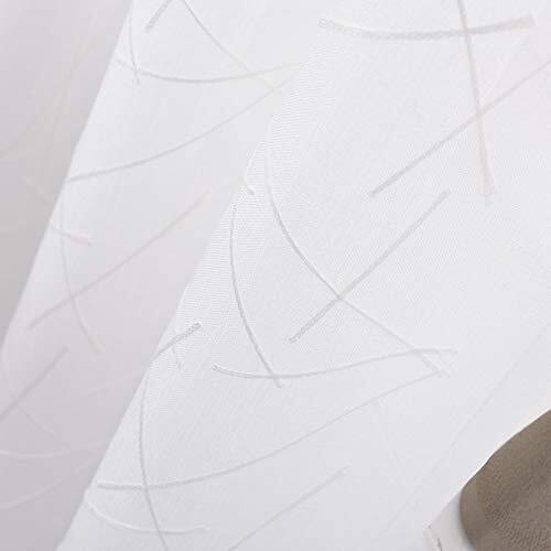 Sheer Curtains 45 Inch Length, Modern Geometric Embroidery 52"Wx45"L White - Bild 7 von 7