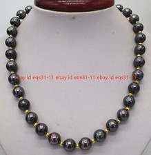 8/10/12/14 mm Natural Rainbow Black Round South Sea Shell Pearl Necklace 16-28 "