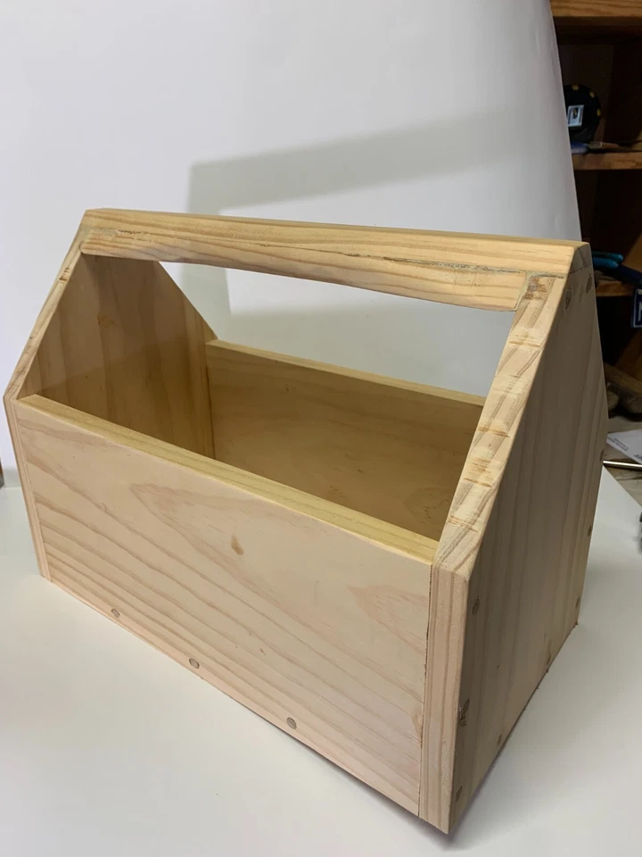 Caja de herramientas de madera vintage carrito de mano herramientas de jardín, cargadores, juguetes para perros, libros de cocina Foto 3 de 4