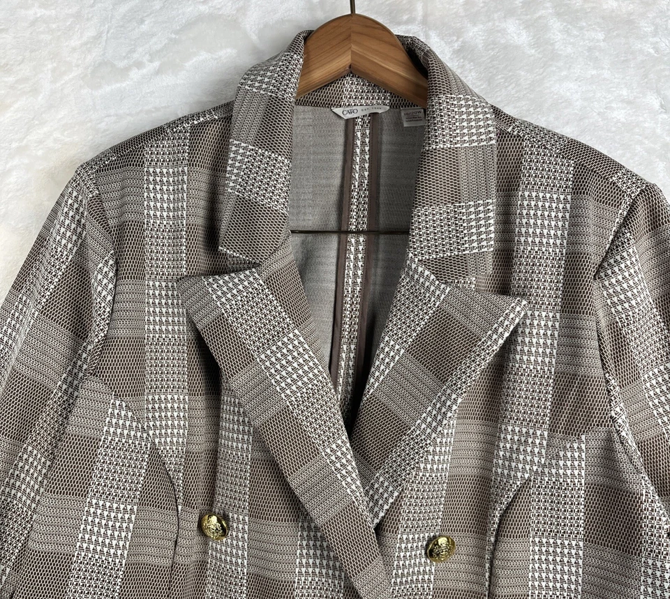 Blazer CATO Mujer Marrón a Cuadros 18/20W Chaqueta Carrera Oficina Negocios Transportador Retro Foto 2 de 4