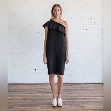 Apiece Apart Reina One-Arm Ruffle Dress in Black size 6