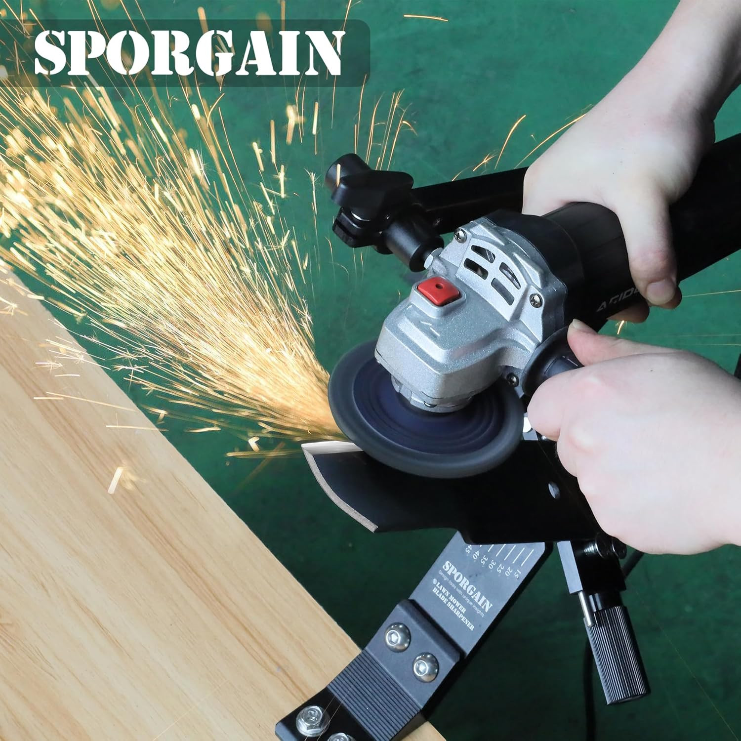 Lawn Mower Blade Sharpener with Adjustable Frame for Angle Grinder, Black