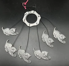 Carson Freeport Metal Wind Chime Hanging 6 Pewter Cats Playing with Ball of Yarn