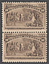 US # 237 *MINT OG H* {-VF- 10c PRESENTING NATIVES "PAIR } COLUMBIAN 1893 CV$ 200