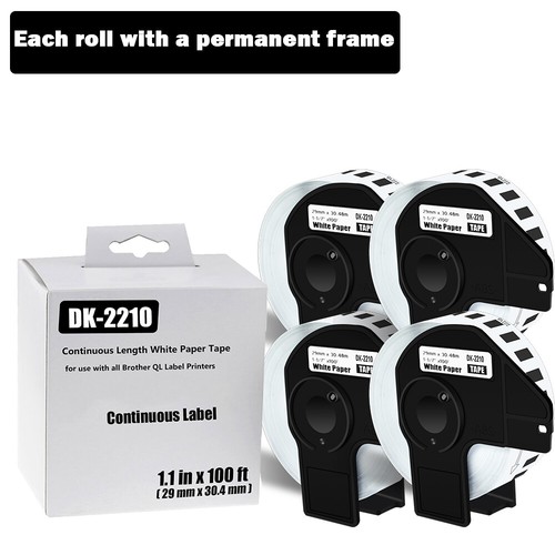 4ROLLS 29mmx30.48m Shipping Label 1-1/7"x100' Compatible Brother QL-580N DK-2210