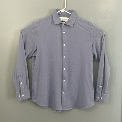 Mizzen Main Dress Shirt Men Medium Spinnaker Standard Fit Blue Plaid Performance
