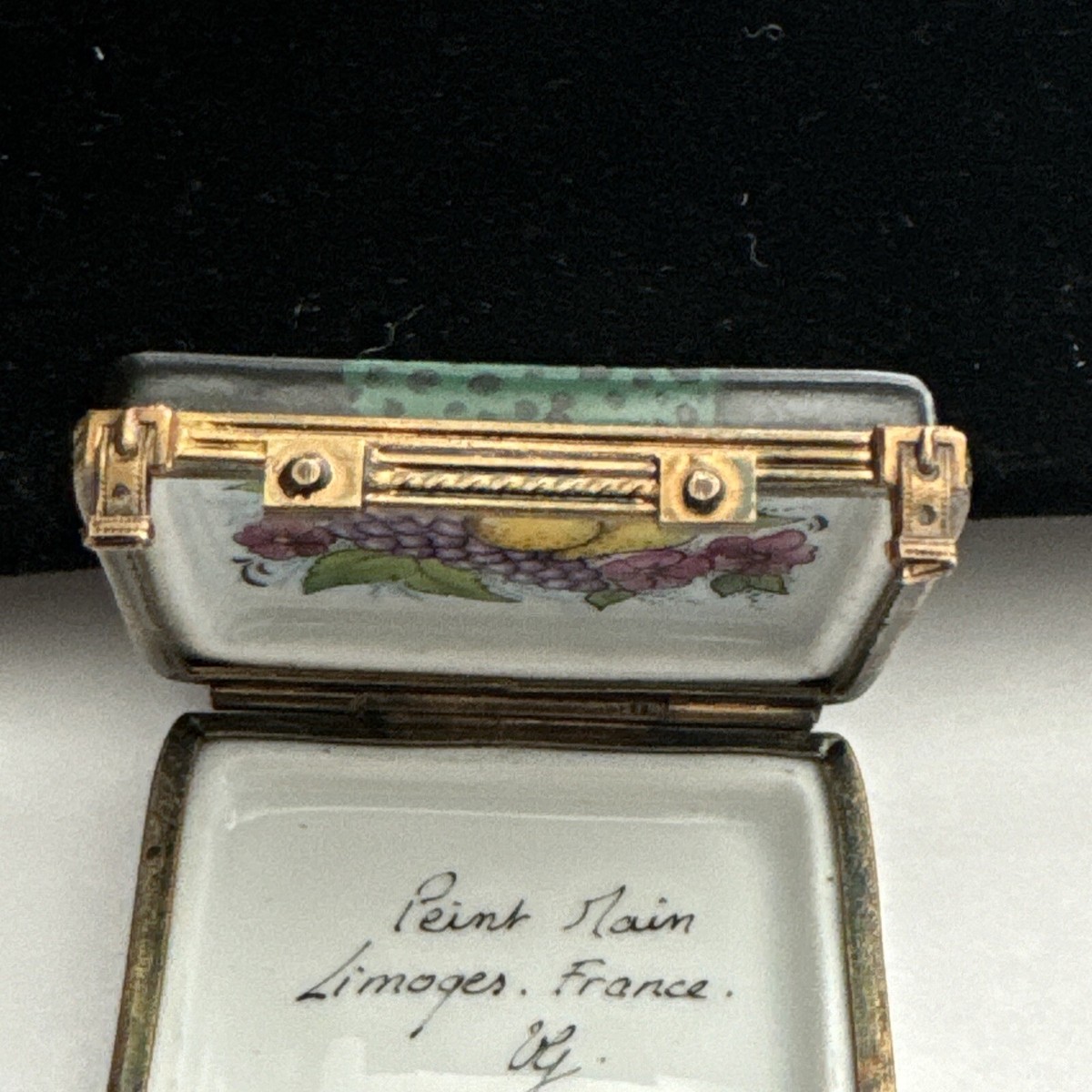 Limoges France Peint Main Black And Green Tiny Suitcase Travel