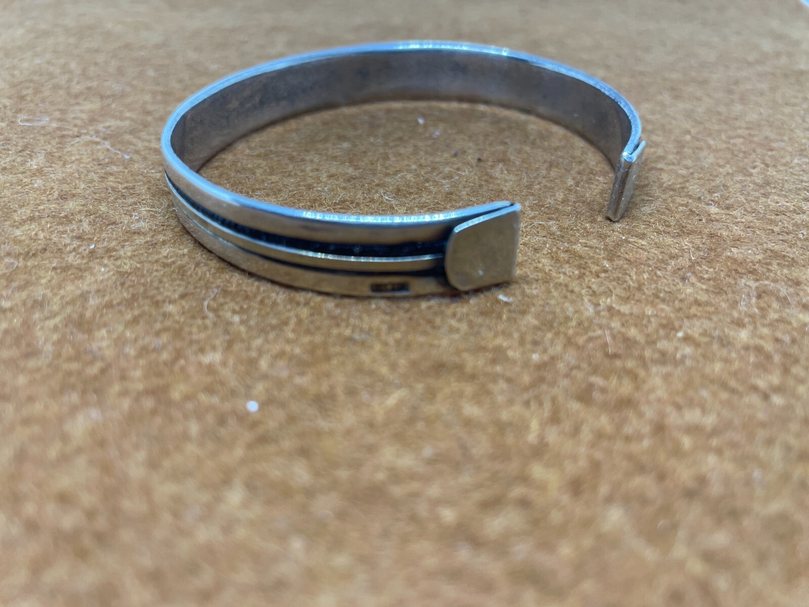 SOLID STERLING BLACK ENAMEL SILVER CUFF BANGLE BR… - image 2