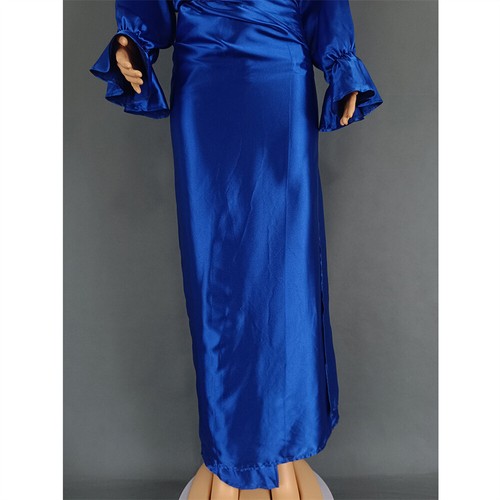 Two Piece Women Satin Top Wrap Skirt Set Plus Size African Outfit Evening Dress - Picture 9 of 54