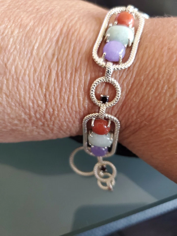 Нефрит прошлых лет многоцветный нефрит и гранат серебро 7» браслет HSN новый без ЯРЛЫКОВ $179.9  - Изображение 4 из 4