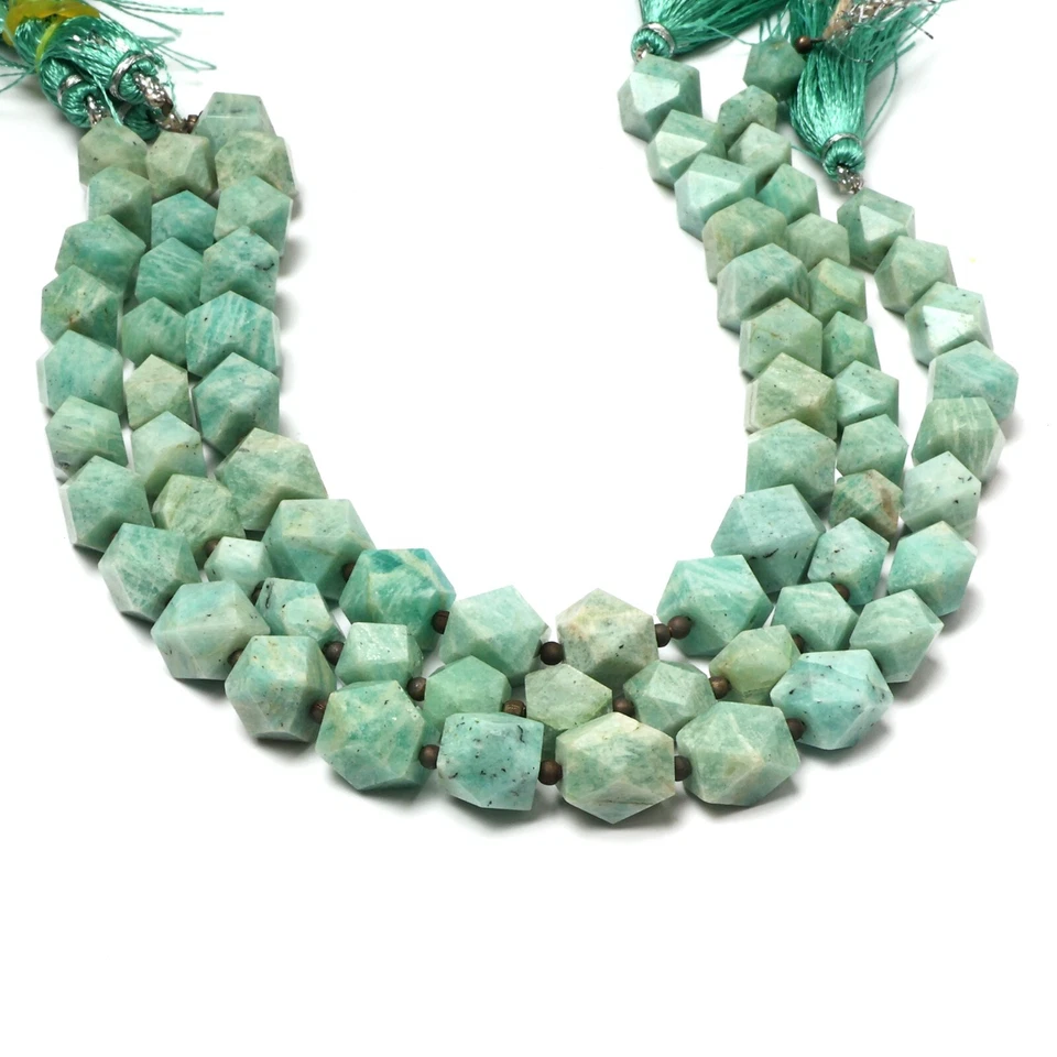 Natural Amazonite Beads 8 Inch Strand 8-9 MM Beads Faceted Hexagon Shape Beads - Image 2 of 4