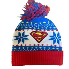 Snow Hat Beanie with Pom Pom Superman Logo One Size Adult Snowflakes DC Comics