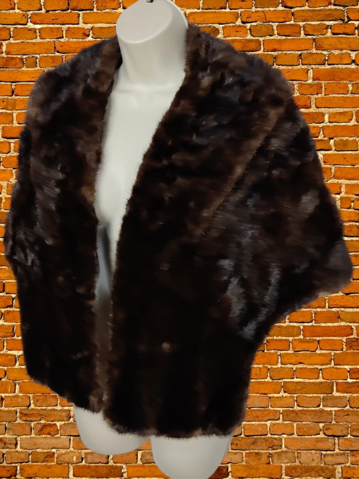 WOMENS MAAS BROTHERS UK 10 BROWN FUR SHAWL COLLAR WRAP STOLE CAPE CARDIGAN COAT - Image 2 of 4