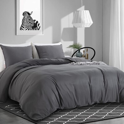 HOMBYS Oversized King Duvet Cover 120 x120 Inch, Ultra Soft Microfiber Grey D...