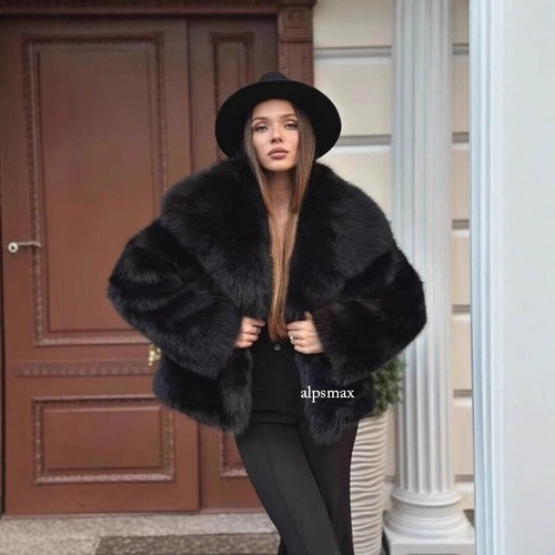 Winter Oversize Lapel Collar Faux Fur Jacket Women Short Fox Fur Warm Thick Coat - Picture 5 of 19
