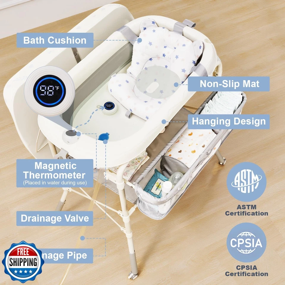 Детская ванна DZMDIP со складным пеленальным столиком, стоячая ванна для младенцев fo - Изображение 4 из 4