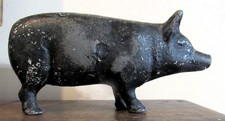 Vintage Cast Iron Pig Figure Paperweight or Door Stop 6.5" Long Country Decor