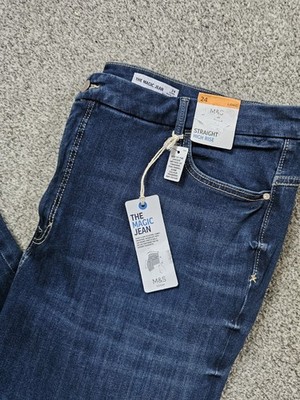 M&S The Magic Jeans Gr. 24 lang gerade hoher Bund blau neu mit Etikett klassisch 
