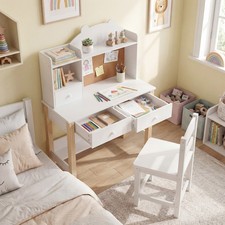 Kids Desk and Chair Set Wooden Children Study Table