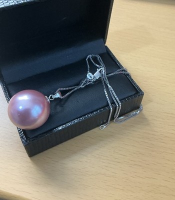 925 Silber Statement rosa irisierende Kugel Anhänger & 46cm Kette / Jaspis Conran