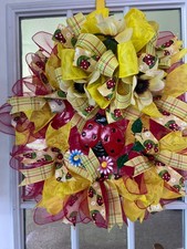 Lady Bug and Flowers Handmade Custom Wreath