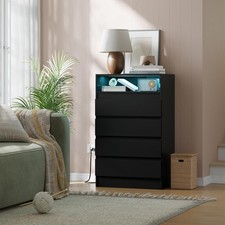 4 Drawer Double Dresser with Power Outlet-Accent Chest of Drawers with LED Light